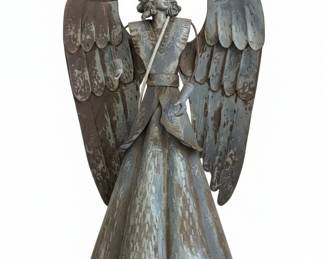 Tall Magnesium Angel Statue with Billowing Dress and Bird in Antique Bronze Finish