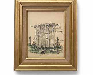 Martha Hinson A Two Holer Outhouse Print and Boxes of Various Iron On Transfers