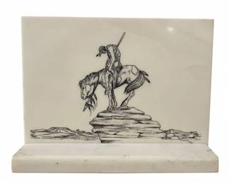 The End of the Trail Lithograph on Marble Plaque
