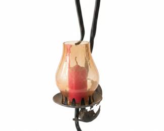 Vintage Etched Glass Wine Aerator Dispenser with Wrought Iron Stand second image