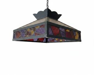 Arts and Crafts Style Stained Glass Hanging Lamp