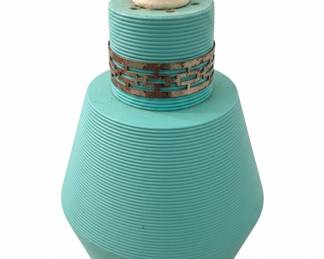 MidCentury Modern Turquoise Ribbed Ceramic Lamp Base