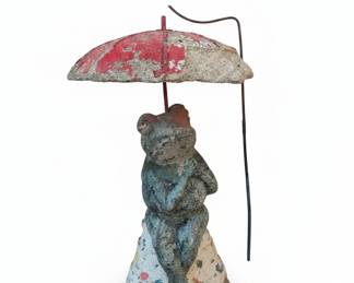 Concrete Garden Frog with Umbrella Statue