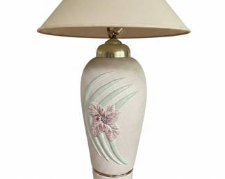 MidCentury Ceramic Ginger Jar Table Lamp with Floral Motif