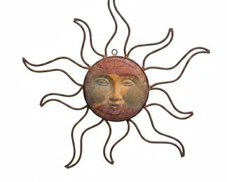 Vintage Metal Sun Face Wall Decor with Painted Face