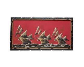 Vanguard Studios Galleons at Sea Velvet Painting