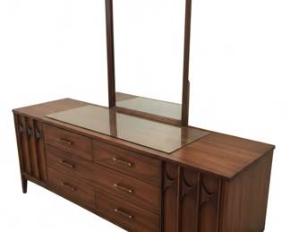Kent Coffey Perspecta MidCentury Modern Walnut Dresser with Mirror