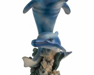 Two Dolphins Sculpture with Coral Base