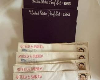 United States Proof Coin Set and Antigua Barbuda First Day Covers featuring Ronald Reagan