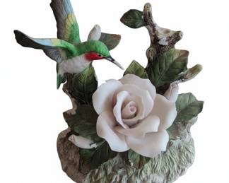 Hummingbird and Rose Porcelain Figurine