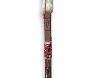 Native American Style Wooden Flute with Bear Paw and Feather Embellishments third image