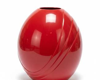 Large Red Ceramic Vase with Swirls