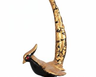 Mid Century Modern Black and Gold Pheasant Sculpture
