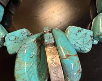 Native American Turquoise and Sterling Silver Beaded Necklace by H.A.M.C. second image