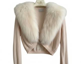 Cashmere Cardigan with Fox Fur Collar and Sequin Jacket Ensemble