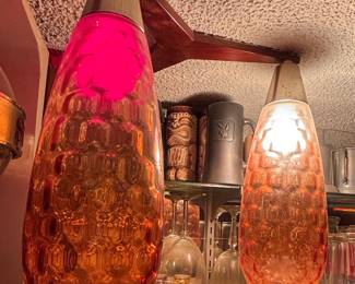 MidCentury Modern Swung Glass Pendant Light Fixtures Amber and Pink Honeycomb