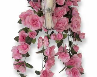 Hanging Floral Arrangement with Bird and Butterflies Wind Chime