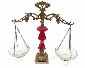 Brass Scales of Justice Candlestick Holder with Red Crystal Accents third image