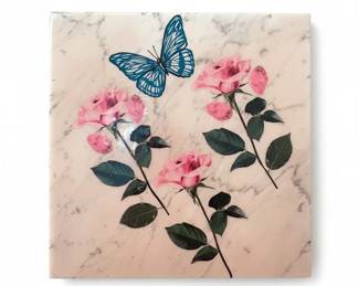 Resin Art Panel with Roses and Butterfly
