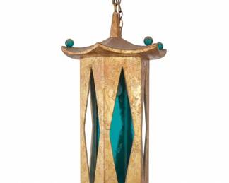 Moroccan Style Lantern Pendant Light with Teal Glass