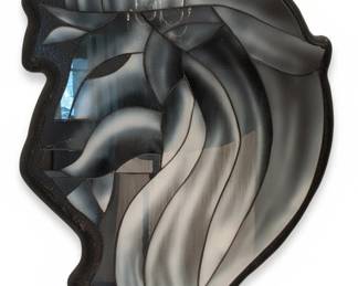 Art Deco Stained Glass Lion Head Panel