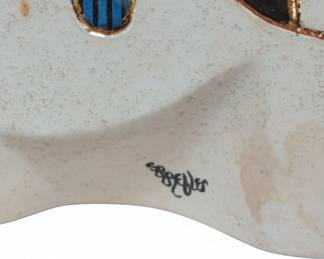 Ceramic Bison Statue with Inlay and Signature second image