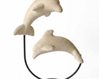 Pair of Ceramic Dolphins on Metal Stand
