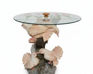 Porcelain Dove Figurine Accent Table with Glass Top