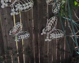 Set of Four White Metal Butterfly Garden Sculptures