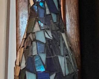 Mosaic Glass Vase with Wooden Wall Mount