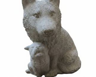 Concrete Fox and Cub Garden Statue