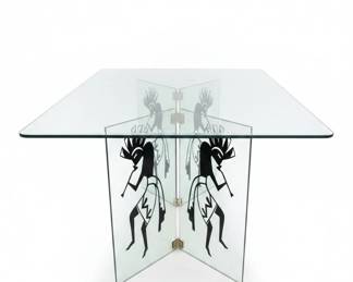 Etched Glass Coffee Table with VShaped Glass Bases