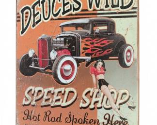 Deuces Wild Speed Shop Tin Sign and Boxes of Unopened Signs