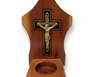 Wooden Crucifix with Tealight Candle Holder Base