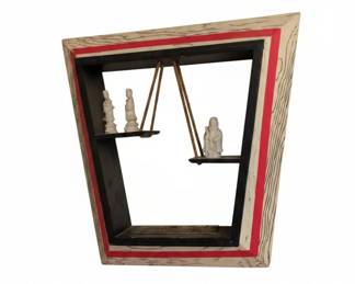 MidCentury Modern Trapezoidal Wall Shelf with Figurines