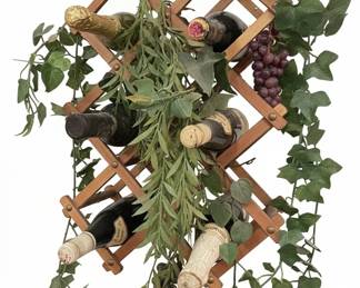 Wooden Accordion Style Wine Rack with Faux Greenery