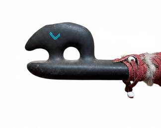 Native American Style Wooden Flute with Bear Paw and Feather Embellishments fourth image
