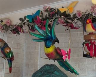 HandPainted Tropical Bird and Butterfly Garden Ornaments Alebrije Style