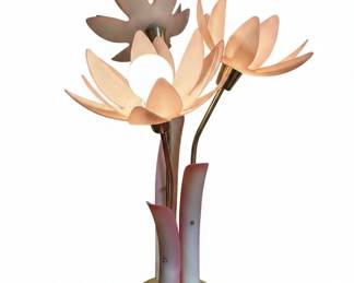 Vintage Italian Hollywood Regency Pink Lotus Table Lamp by Harris Industries