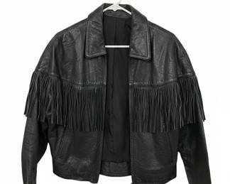Womens Black Leather Jacket with Fringe