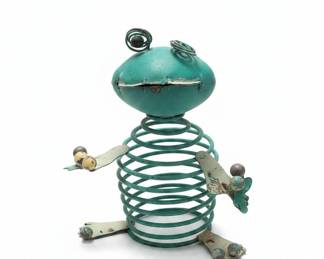 Metal Spring Frog Garden Sculpture with Orbs