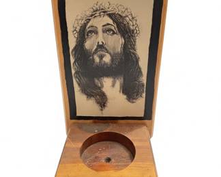 Jesus Christ Portrait Wooden Stand with Ashtray