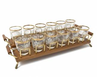 Hazel Atlas Bleeding Heart Glasses with Caddy Set
