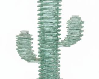 Stacked Glass Cactus Sculpture with Arms