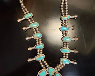 Navajo Turquoise Squash Blossom Necklace