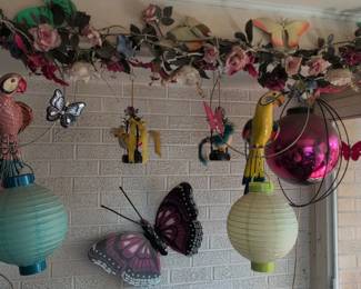 Hanging Decorative Garland with Birds, Butterflies, and Paper Lanterns