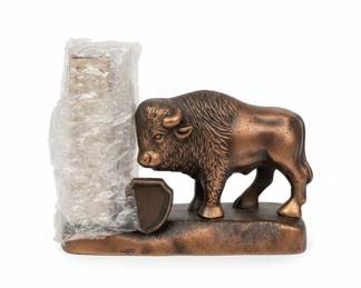 Bronze Finish Charging Buffalo Sculpture with Shield