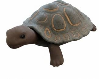 Concrete Garden Turtle Statue with Gold Accents