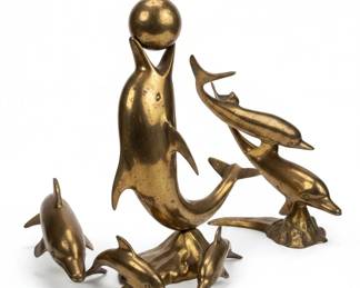 Brass Dolphin Sculpture on Mirrored Base