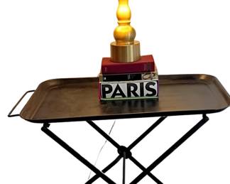 072 Brass Tray Top Bar Cart with Black Iron Folding Stand